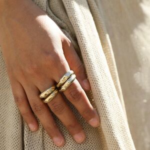 Cashmere Cactus ‘Creosote’ Gold Stacker Rings- 100% Brass- Size 6- Set of 2